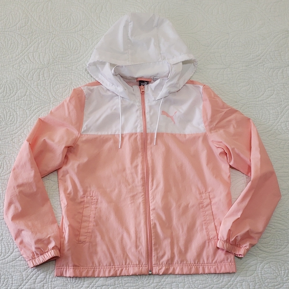 Peach Pink and White Hooded WindbreakerJacket Size S
